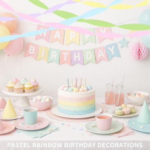 Pastel Rainbow Crepe Paper Streamers - 5 Pack for Birthday Party Decor