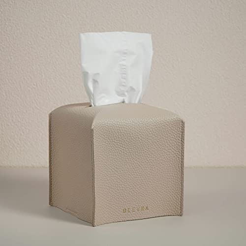 OLETHA Square Tissue Box Cover - Light Taupe Faux Leather Holder