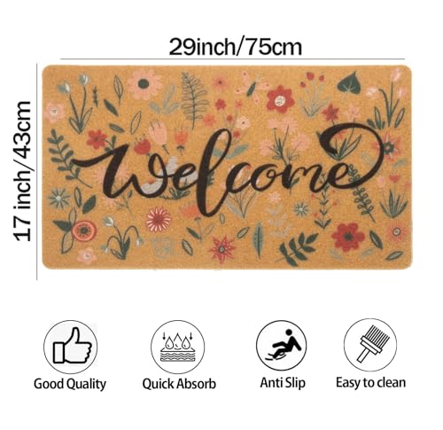Welcome Floral Spring Doormat 17x29 Inch - Durable & Non-Slip
