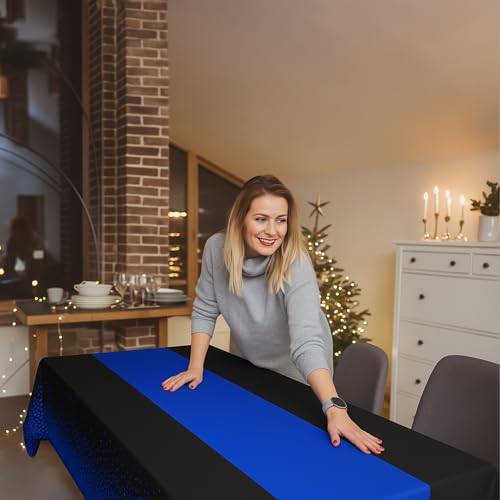 Disposable Plastic Tablecloths 54x108 Black Blue Dots 8 Pack - Party Table Cover