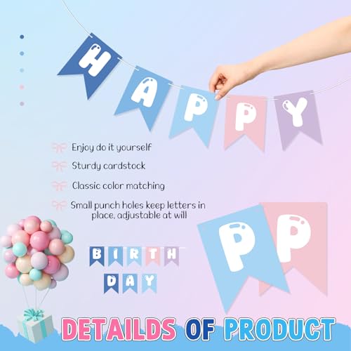 Cute Cartoon Blue Pink Happy Birthday Banner for Kids Party