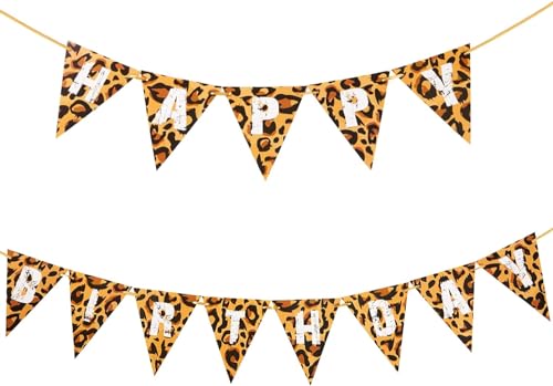 Leopard Print Happy Birthday Banner - Jungle Safari Theme Decor