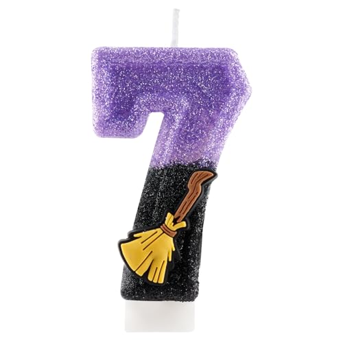 Magic Broom Number 7 Birthday Candle for Wizard Theme Parties