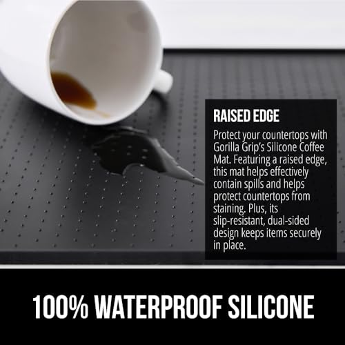 Gorilla Grip Silicone Coffee Mat - Waterproof 15x23 Inch for Espresso Bar, Black