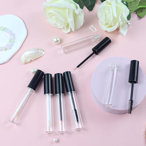 ZNBSIXP 6PCS Empty Mascara, Eyeliner and Lip Gloss Tubes Set, 10ml DIY Cosmetic Containers with Rubber Inserts, Black