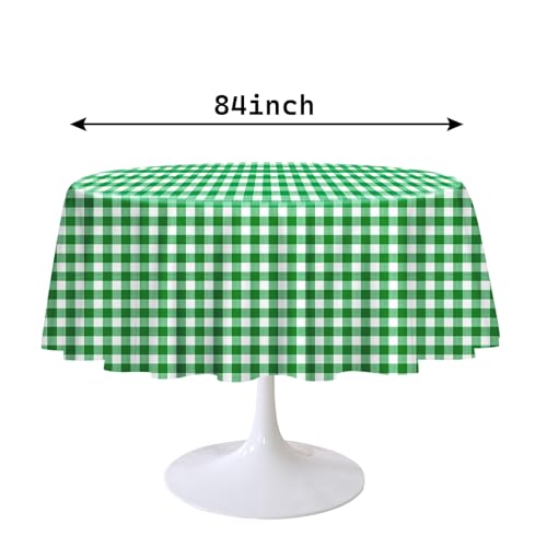 Green and White Checkered Round Tablecloth 84 Inch Pack of 2 - Disposable Picnic & Party Cover