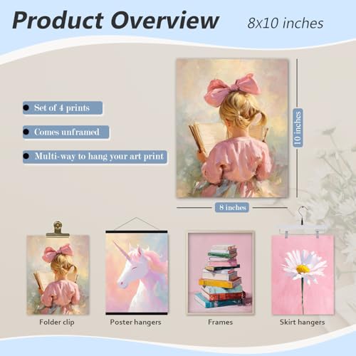 Pastel Pink Girl Nursery Wall Art Prints - Set of 4 8x10 Decor