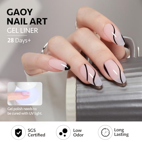 GAOY Black Swirl Gel Nail Polish Art Liner with Thin Brush 8ml