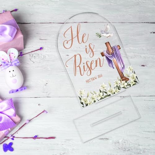 He Is Risen Acrylic Easter Table Sign - 6x8 Religious Decor