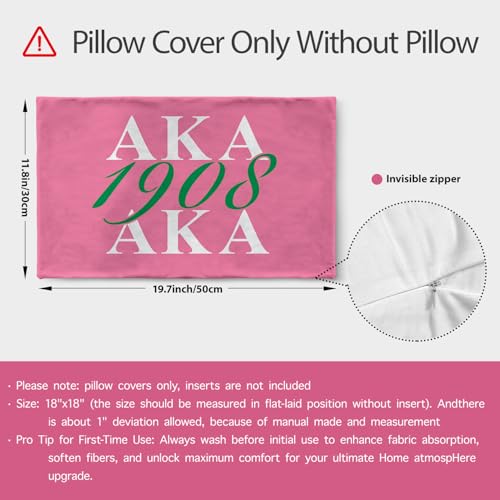 AKA 1908 Sorority Lumbar Pillow Cover, 12x20 Inch Pink & Green Decor