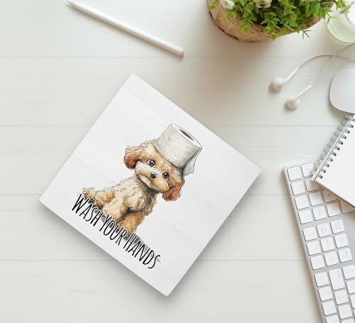 Funny Dog Poodle Bathroom Sign - 5x5 Wooden Box Decor