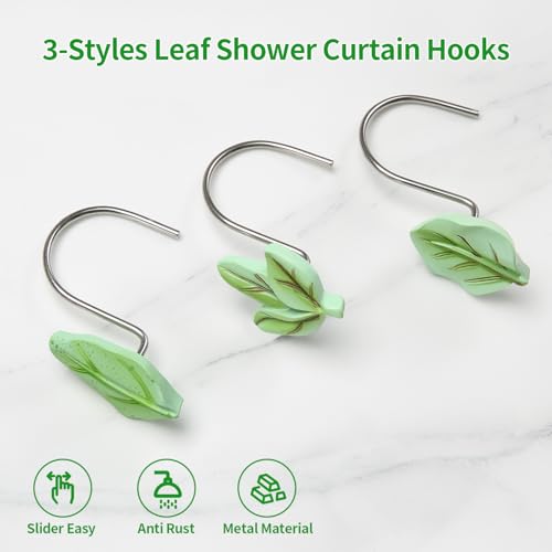 EleCharm Leaf A 12PCS Green Plant Shower Curtain Hooks - Rustproof Stainless Steel