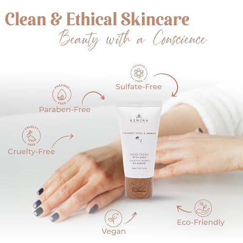 AZMERA Shea Butter Hand Cream - Ultra Hydrating Moisturizer for Dry Cracked Hands (Bergamot Rose & Jasmine, 30ml)
