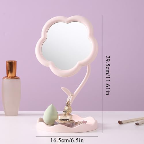 Pink Flower-Shaped Makeup Mirror for Desk Vanity | Elegant Decor