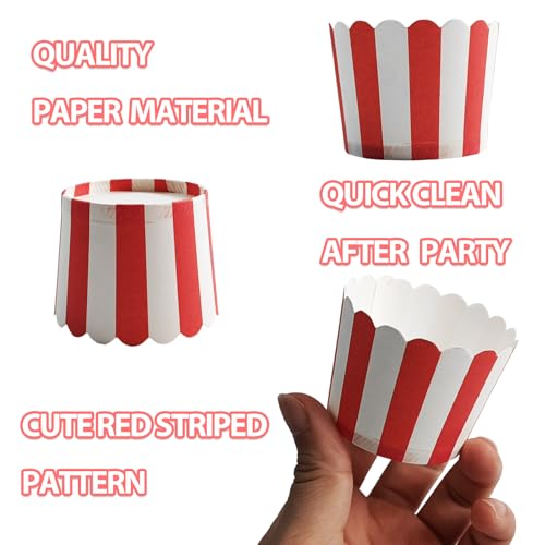 Mini Red Striped Baking Cups - Disposable Paper Muffin Liners for Cakes, Cupcakes, Snacks