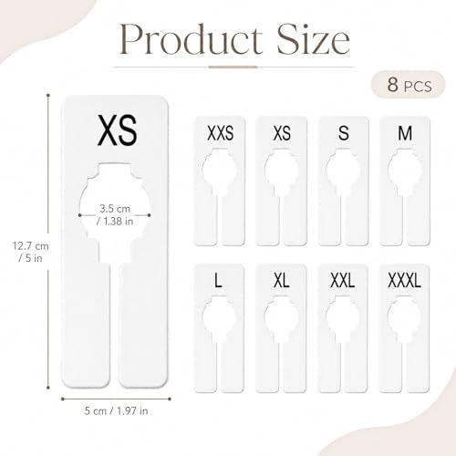8 PCS Rectangular Closet Size Dividers - XXS to XXXL Clothing Rack Markers