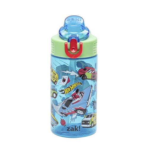 Zak Designs Hot Wheels Kids Water Bottle, 16oz Leak-Proof Straw Bottle
