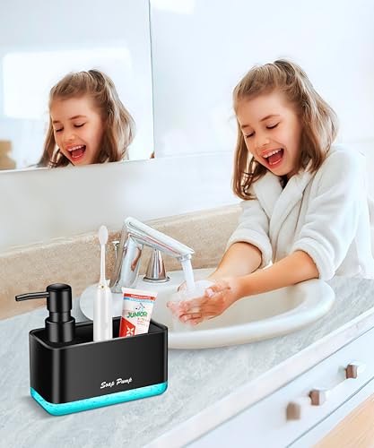 Eavida Black Dish Soap Dispenser with Sponge Holder - 2-in-1