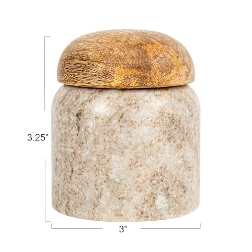 Marble & Mango Wood Pinch Pot Canister with Lid - Natural