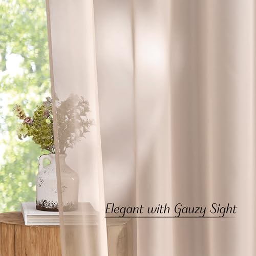 NICETOWN Taupe Sheer Curtains 72" Grommet Window Panels - 2 Pack