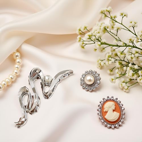 Metallic Ribbon Pearl Hair Claw Clip Large Silver Non-Slip Barrette