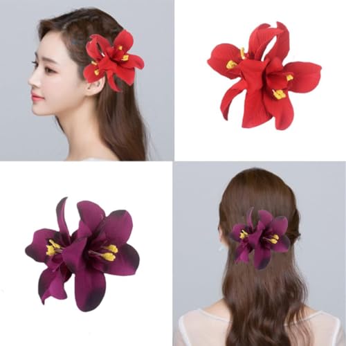 5Pcs Hawaiian Lily Flower Hair Clip Set Bohemian Floral Barrettes