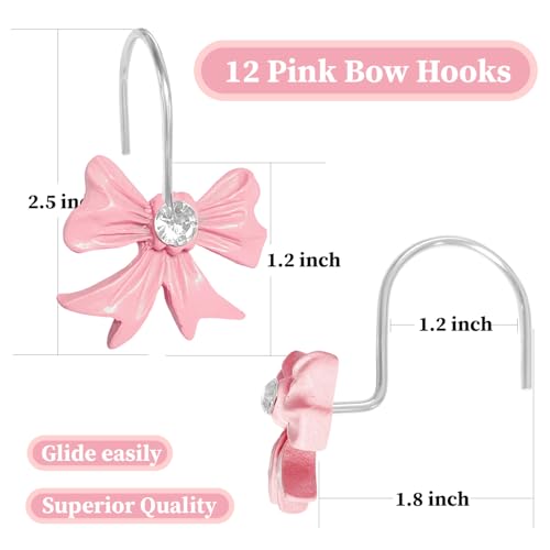 Pink Bow Knot Shower Curtain Hooks - 12PCS Decorative Rust-Resistant