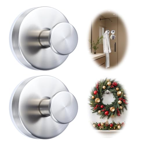 WellMade 1-Inch Brushed Stainless Steel Suction Cup Hooks - 2 Pack