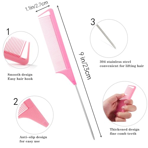 Luumxai 10pcs Metal Rat Tail Hair Combs Set for Parting and Teasing