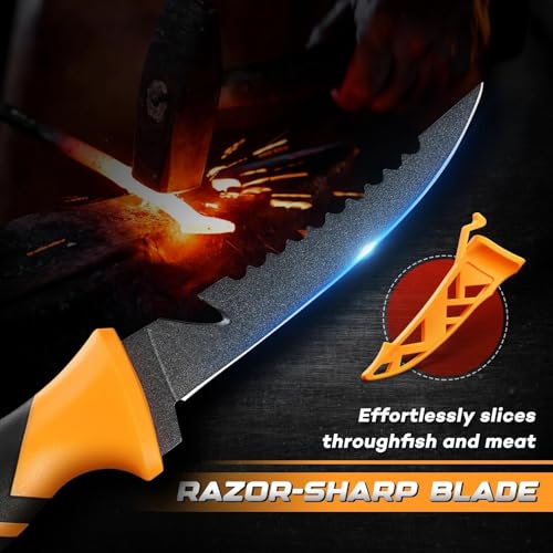 DRAGON RIOT 5-Inch Fillet Knife, Flexible Stainless Steel Blade, Orange