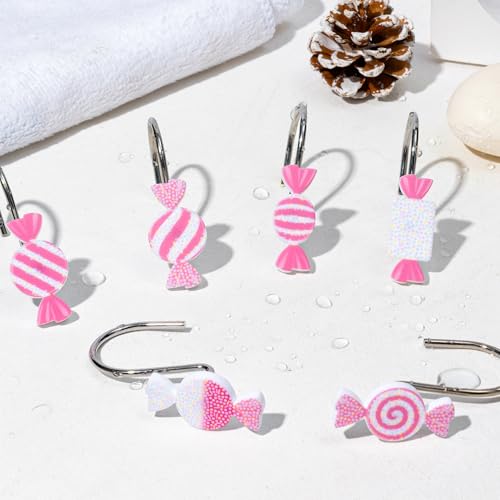 Pink Candy Shower Curtain Hooks - 12 Pack Decorative Hangers