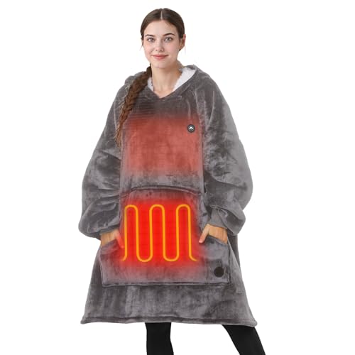 Gray Heated Wearable Blanket Hoodie - Cordless Electric Hoodie for Cold Weather