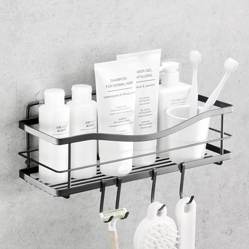 KINCMAX Matte Black Shower Caddy - Rustproof Stainless Steel Adhesive Shelf