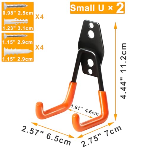 KURUI 2.8 Inch Heavy Duty Garage Wall Hooks - 2 Pack Metal Tool Organizer