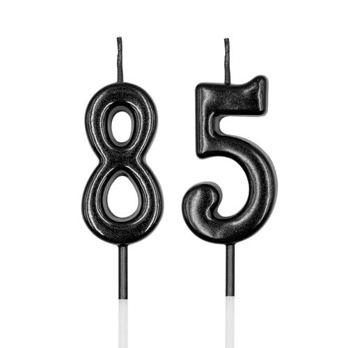 Black Birthday Candles Set - Number 85 & 58 Cake Toppers