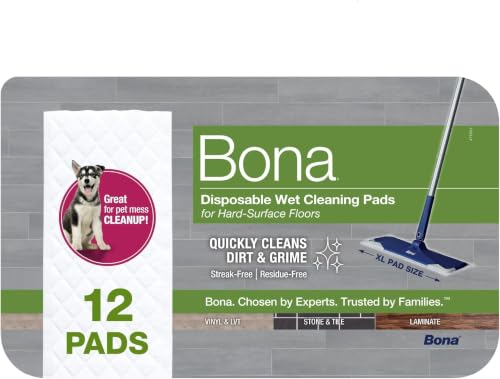 Bona Multi-Surface Disposable Wet Cleaning Pads - Unscented, 12 Count (Pack of 6)