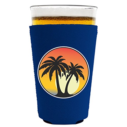 Royal Blue Palm Tree Sunset Pint Glass Coolie - Collapsible Neoprene Drink Sleeve