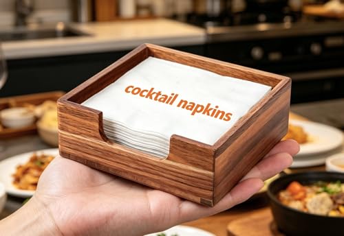 Acacia Wooden Cocktail Napkin Holder, 5.5 x 5.5 inches