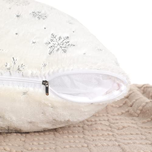 Christmas Pillow Covers Set of 2 - 18x18 Faux Fur Snowflakes