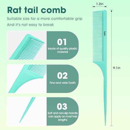 Kunihiko 2Pcs Carbon Fiber Rat Tail Combs for Parting and Styling, Anti-Static Fine Tooth Hair Combing Tools