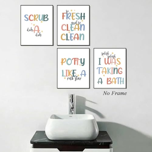 Kids Bathroom Wall Art Decor - 4-Pack 8x10 Funny Washroom Prints