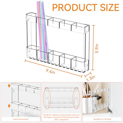 Yieach Acrylic Straw Holder - 9.4 Inch Reusable Straw Organizer