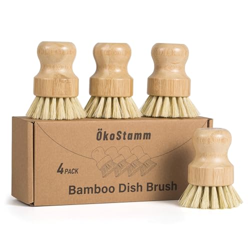 ÖkoStamm Bamboo Dish Brush Set - 4 Pack Natural Sisal Bristle Scrubbers