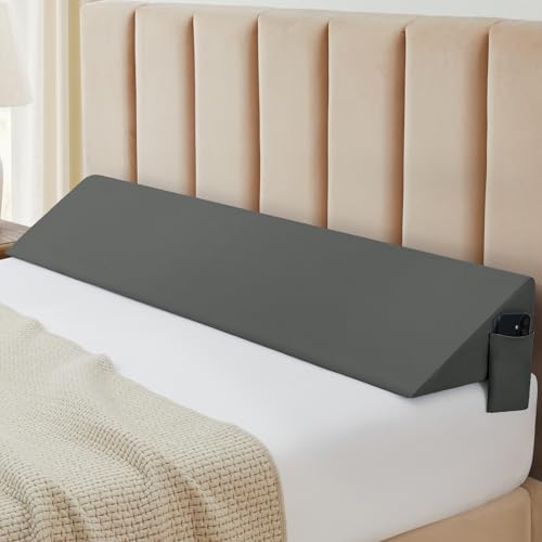 Dark Grey King Size Wedge Pillow Cover with Side Pocket - 76x10x6 Inch