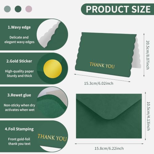 30-Pack Beautiful Blank Thank You Cards with Envelopes and Stickers