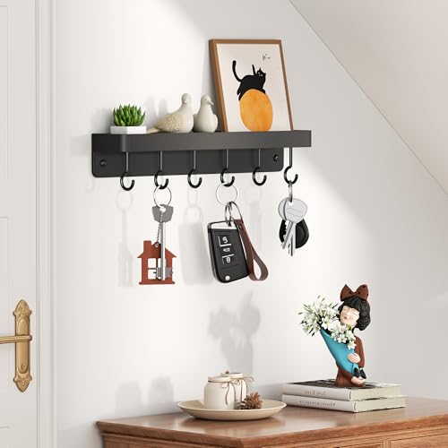 niffgaff Black Key Holder Wall Mount - Stainless Steel Hooks Rack with Shelf