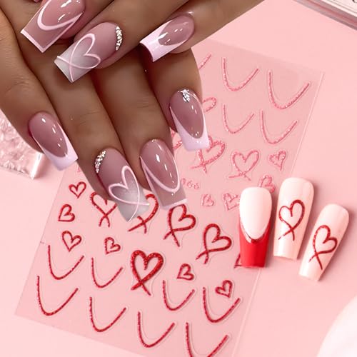 Glitter Heart Nail Stickers Set with Tweezers - 6 Sheets Valentine's Day