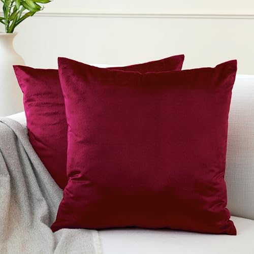 Encasa XO Maroon Velvet Throw Pillow Covers 12"x12" (Pack of 2)