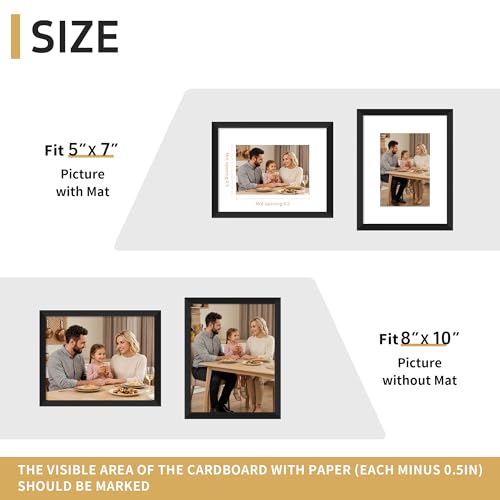 8x10 Black Picture Frame with 5x7 Mat - Dual Size & Easy Install