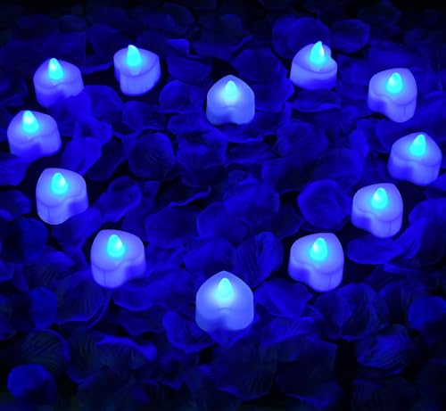 1000pcs Blue Artificial Rose Petals & 12 LED Tea Lights for Decor